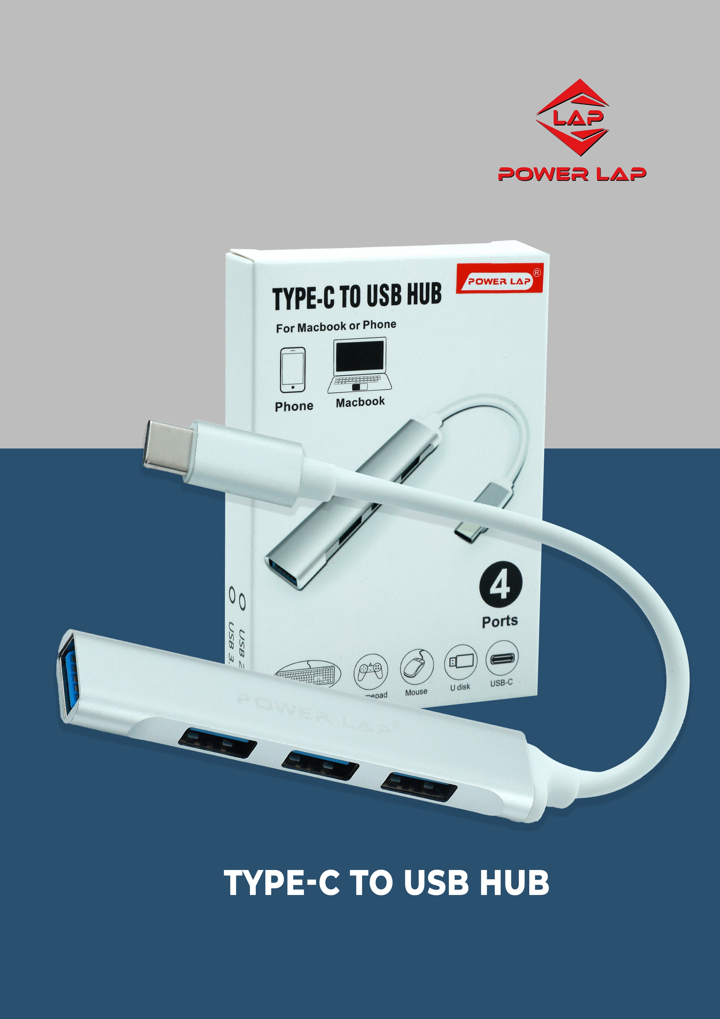 POWER LAP® PL-549 TYPE C TO USB 4 PORT HUB