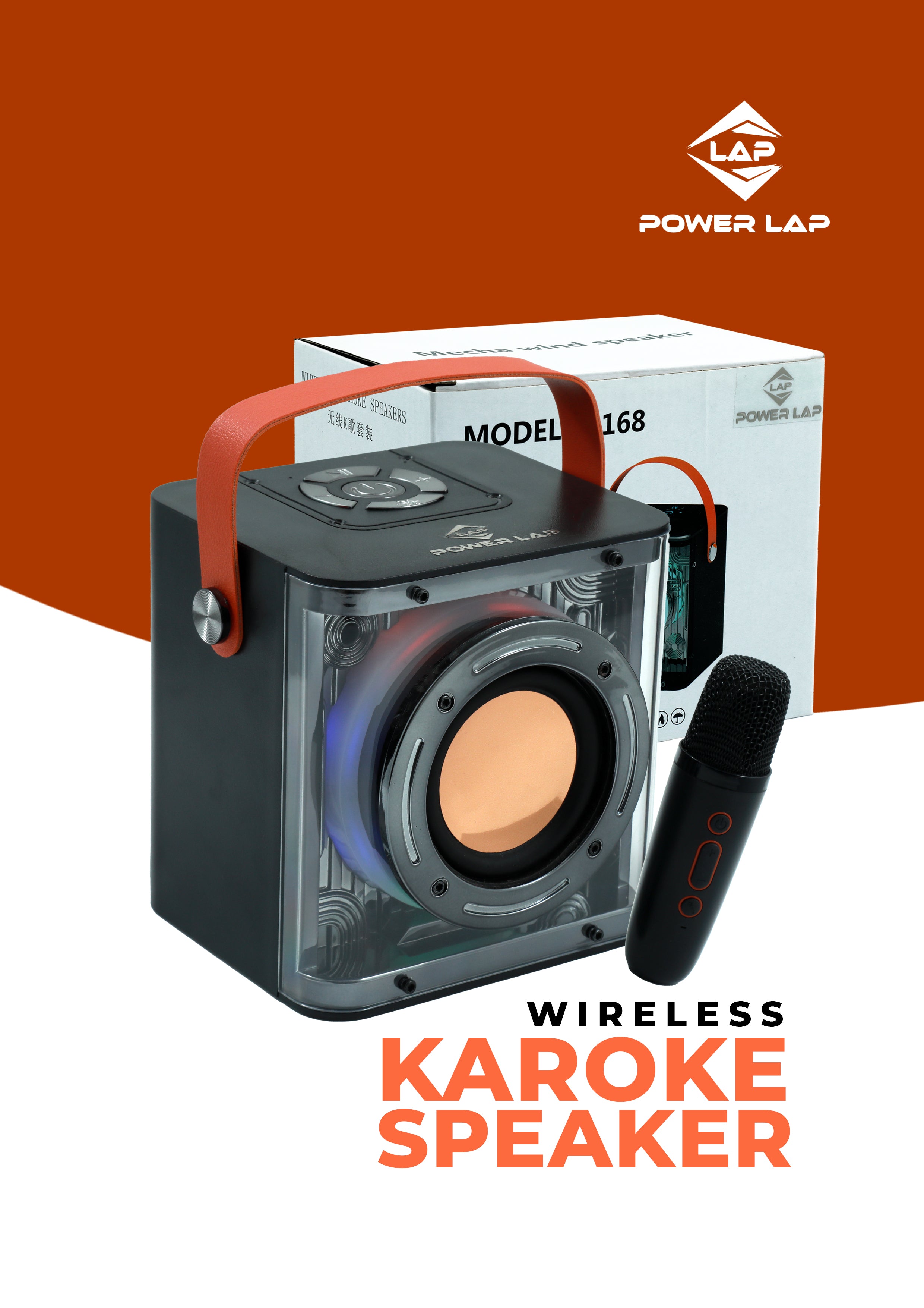 POWER LAP® V-168 – Portable Wireless Speaker With Microphone Surround Sound • Dazzling Lights • Wireless 5.2 • Mix Adjustment