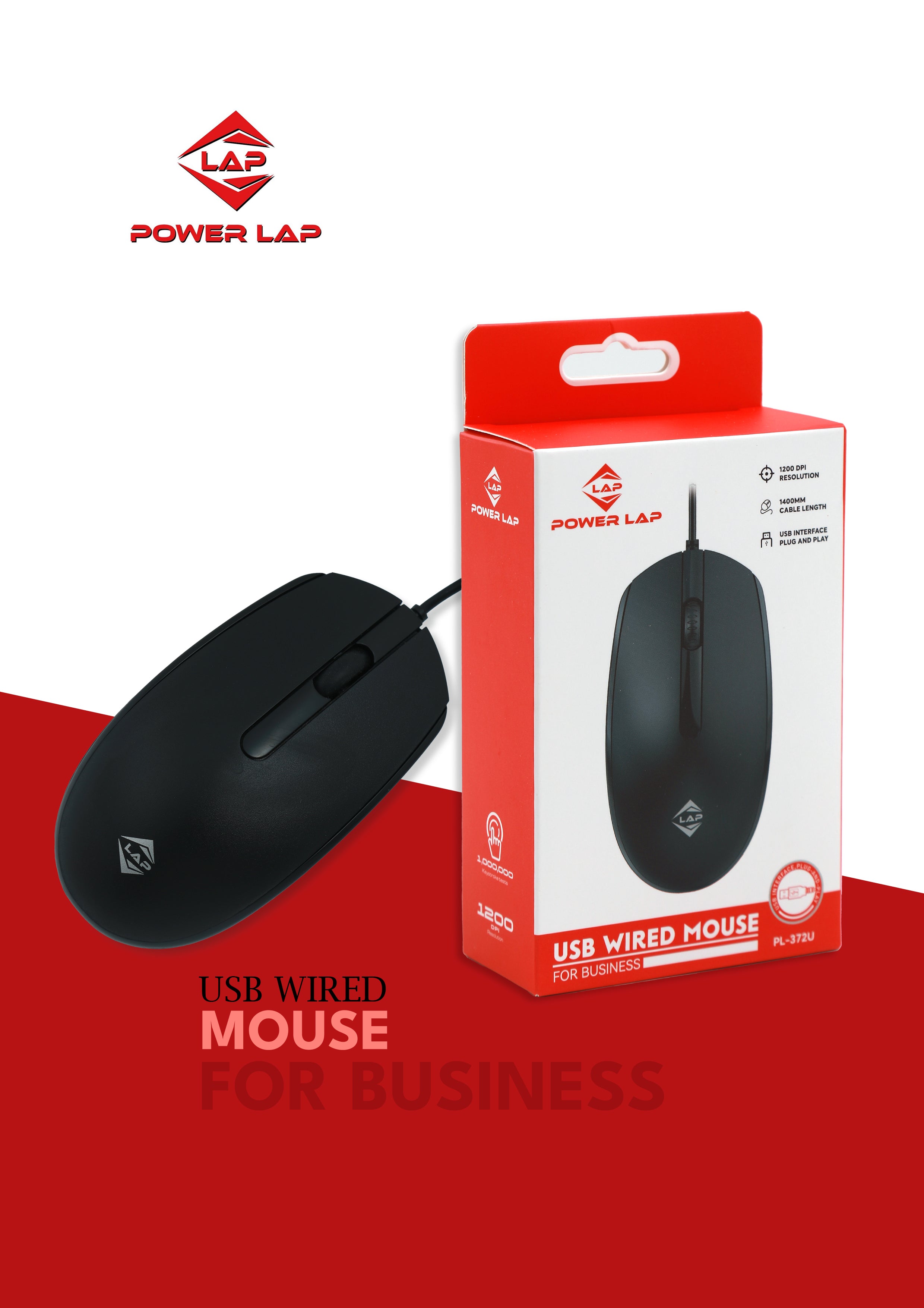 POWER LAP®USB Wired Mouse (Model: MOS-372U)