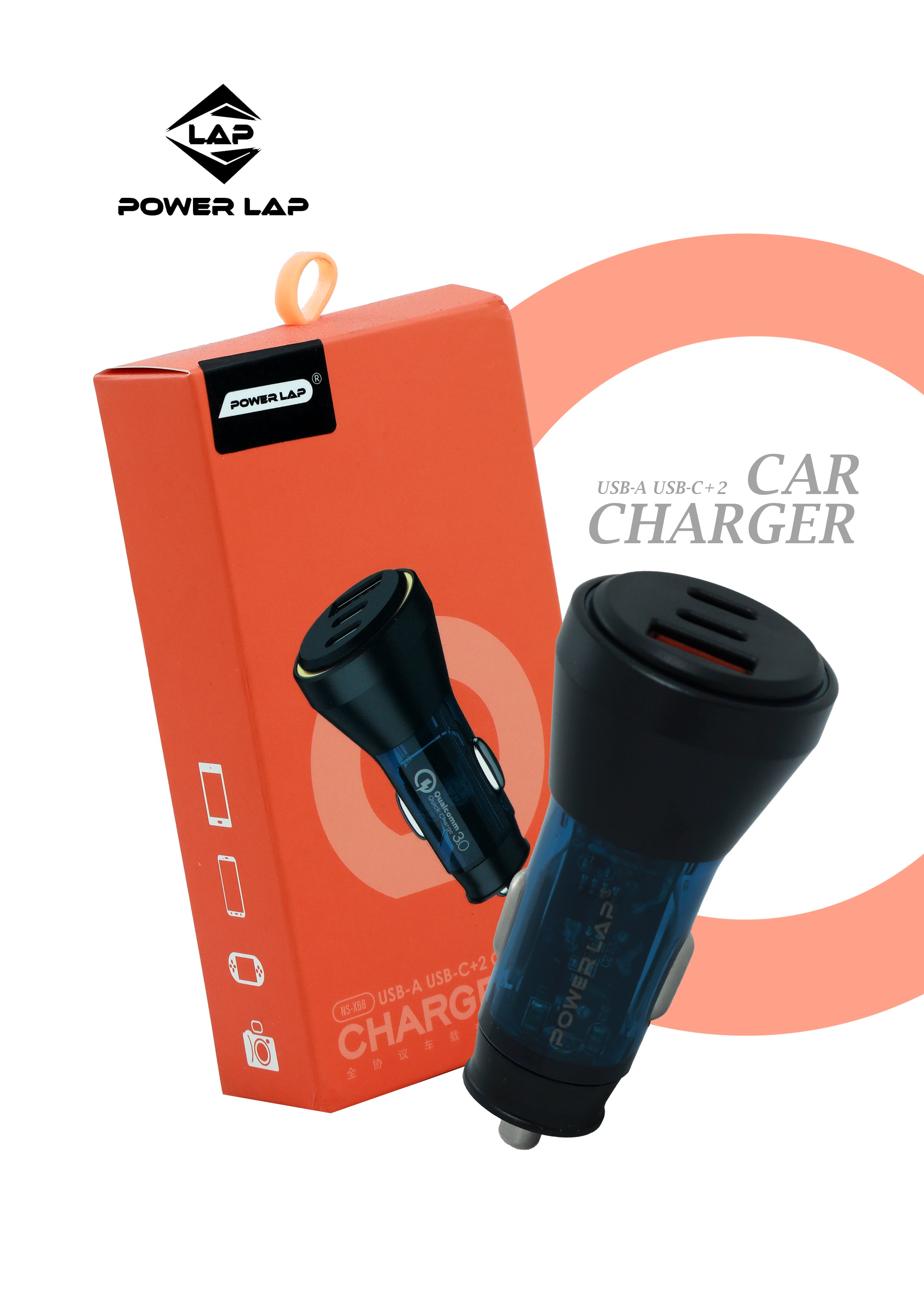POWER LAP® NS-X68 ® USB-A + USB-C Car Charger Premium Dual-Port Fast Charging for All Vehicles