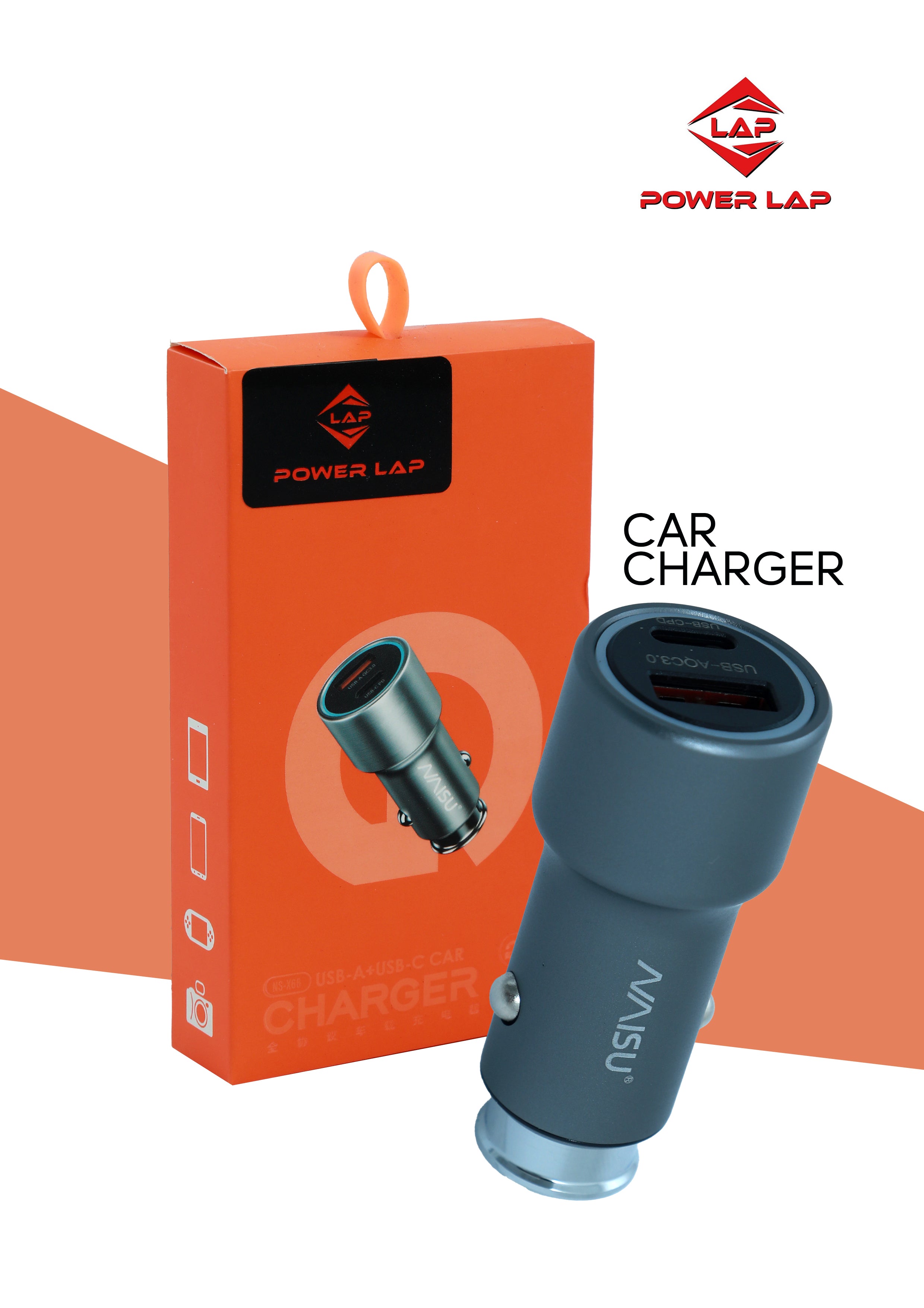 POWERLAP®MULTI PROTOCOL CAR CHARGER USB-A +  USB-C NSX66