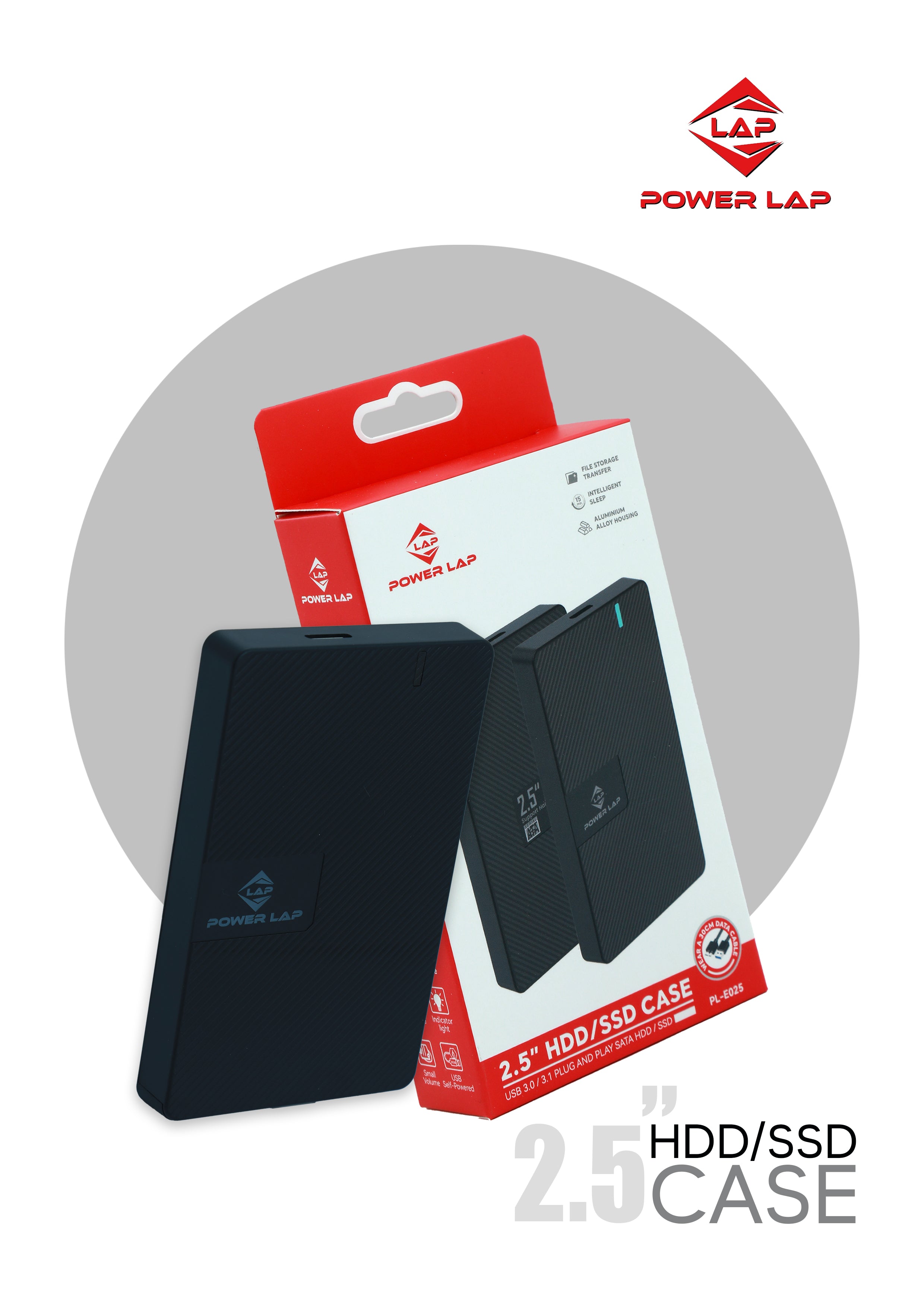 POWERLAP ® 2.5'' HDD /SSD CASE USB 3.5 /3.1 PLUG PL-E025
