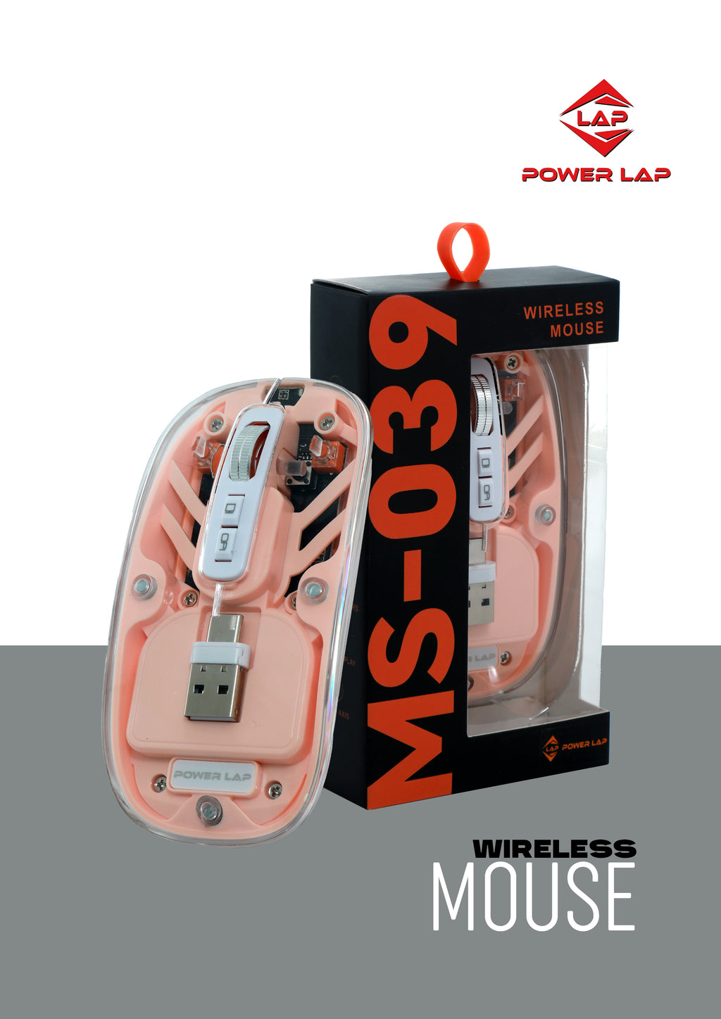 POWER LAP® MS-039 Wireless Mouse Futuristic • Transparent • High-Precision Wireless Control