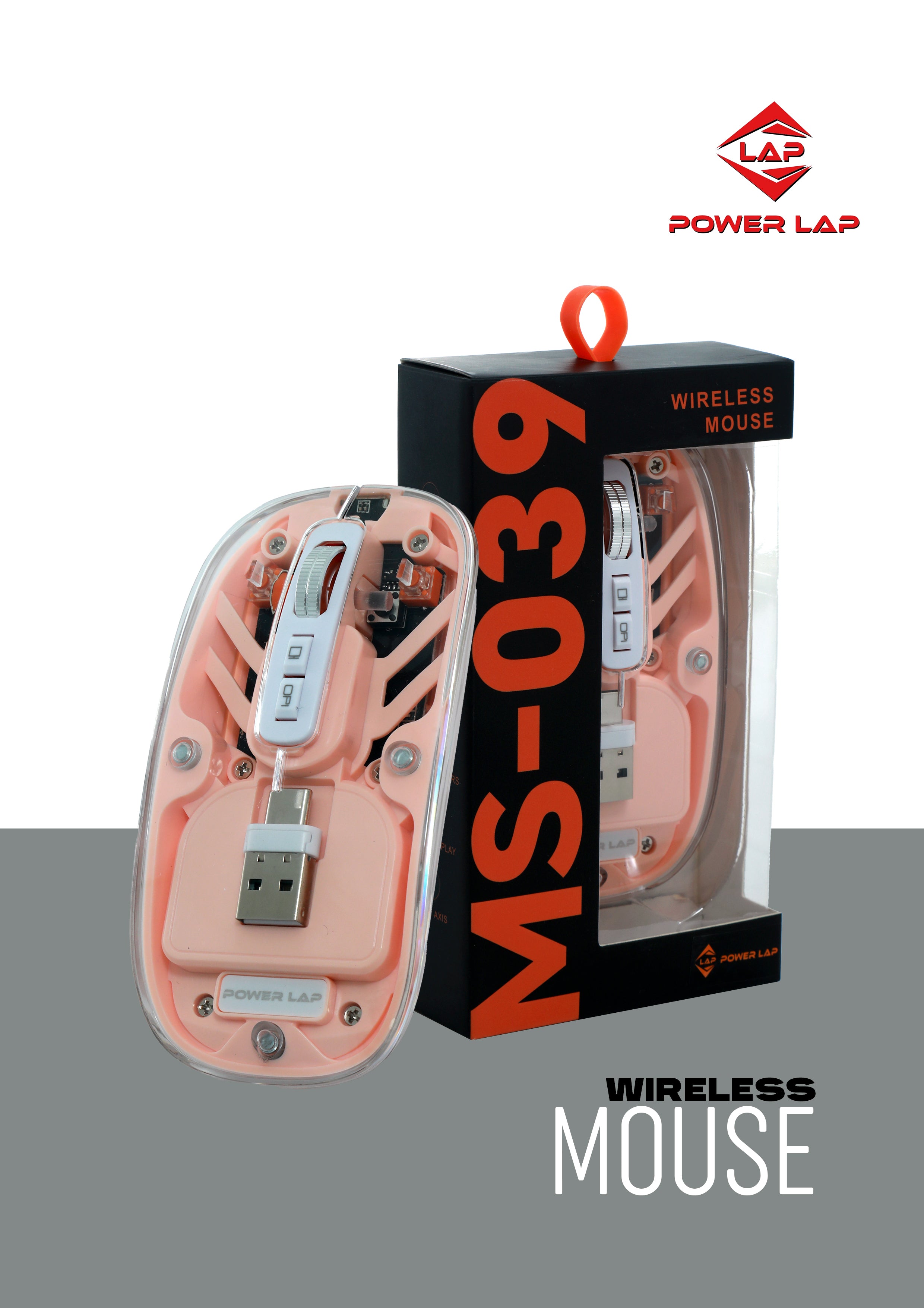 POWER LAP® MS-039 Wireless Mouse Futuristic • Transparent • High-Precision Wireless Control