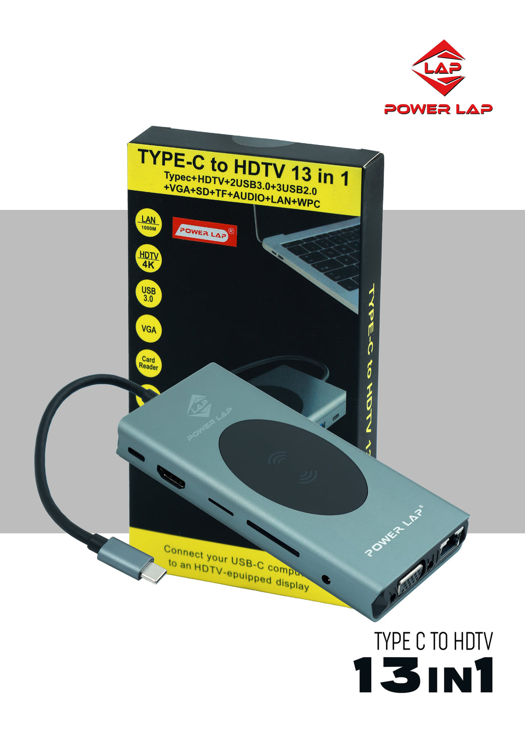 POWER LAP® Type-C to HDTV 13-in-1 USB-C Hub Adapter