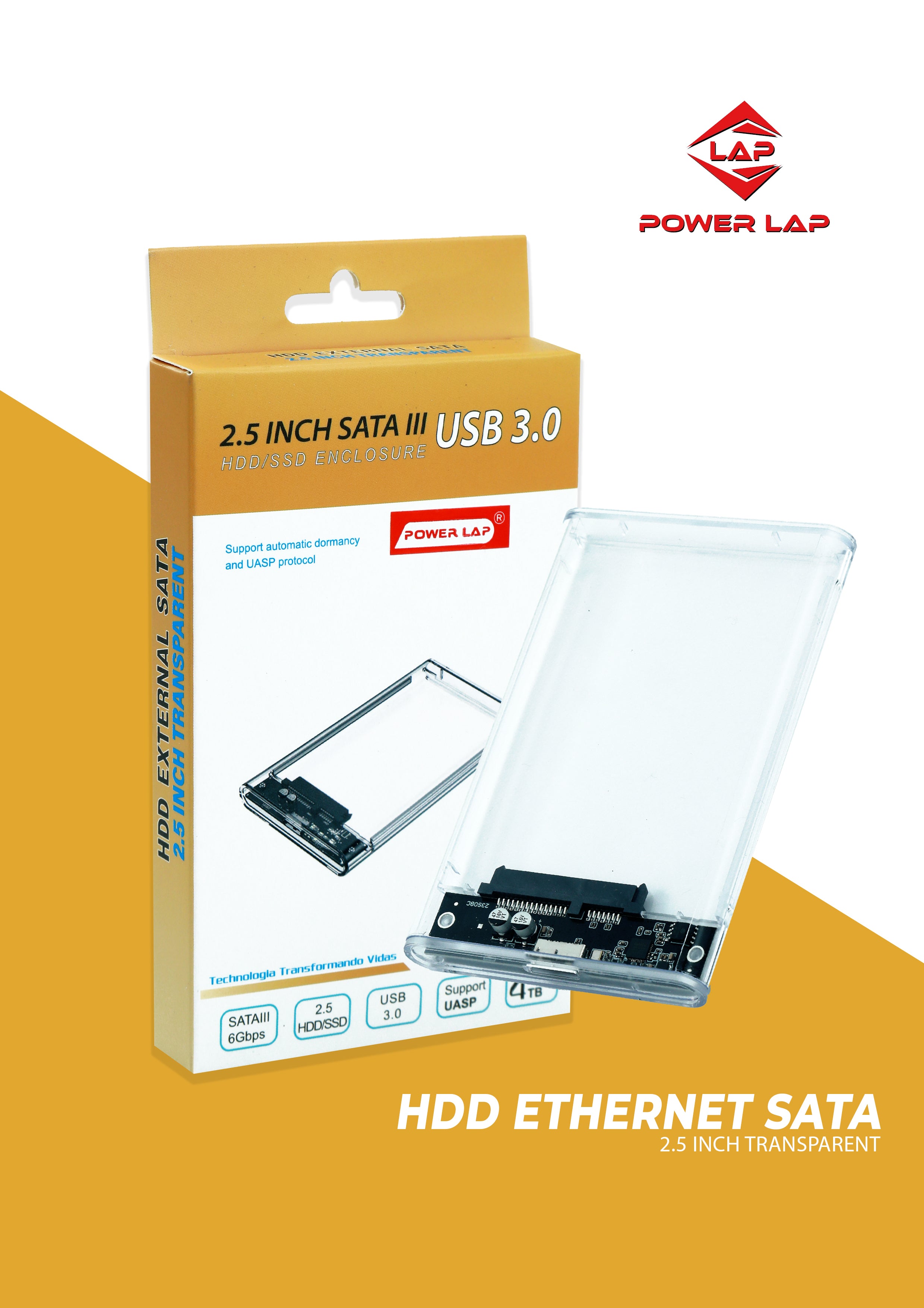 POWERLAP® PL-533 2.5 INCH SATA USB 3.0 TRANSPARENT CASE