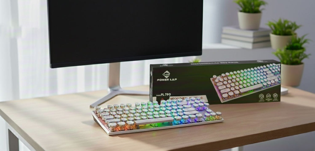 POWER LAP® PL-790 WIRED Mechanical Keyboard Retro Style • RGB Lighting • Full-Size 108 Keys