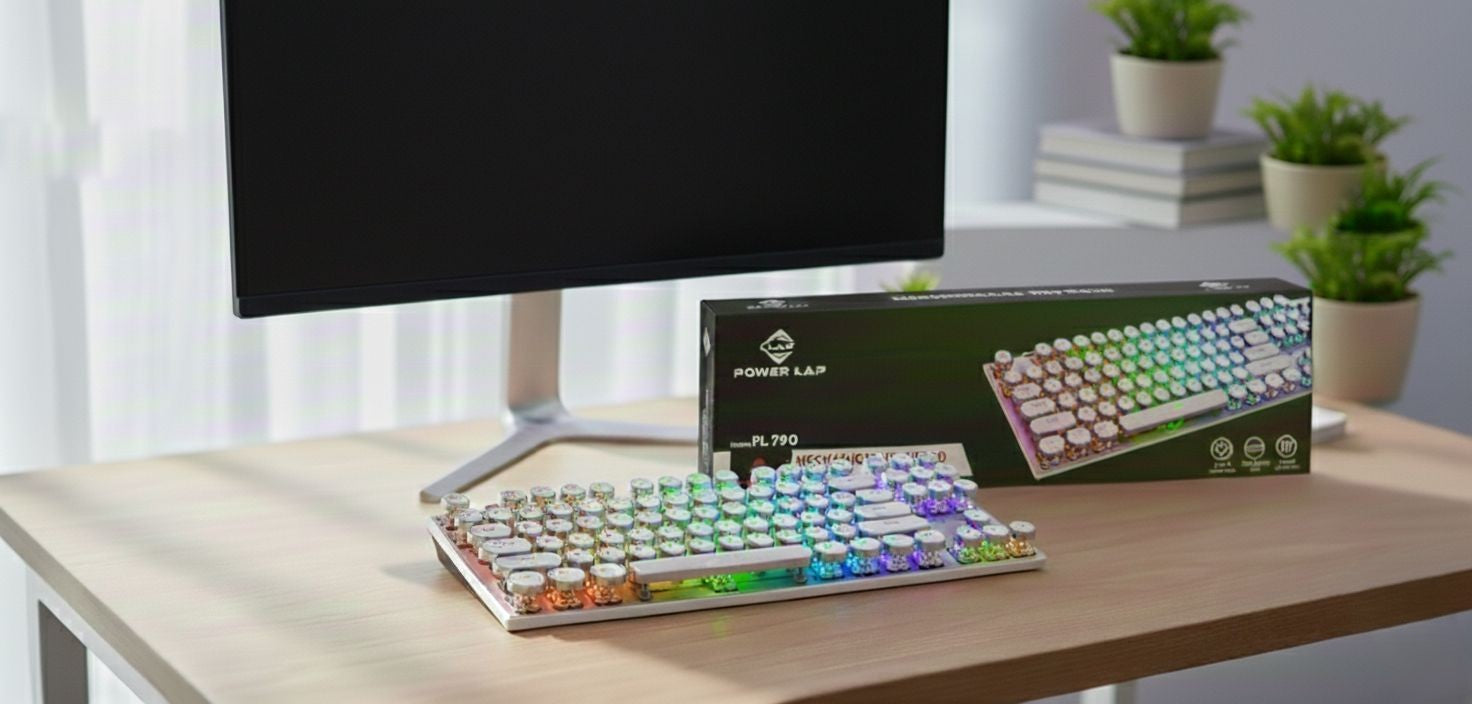 POWER LAP® PL-790 WIRED Mechanical Keyboard Retro Style • RGB Lighting • Full-Size 108 Keys