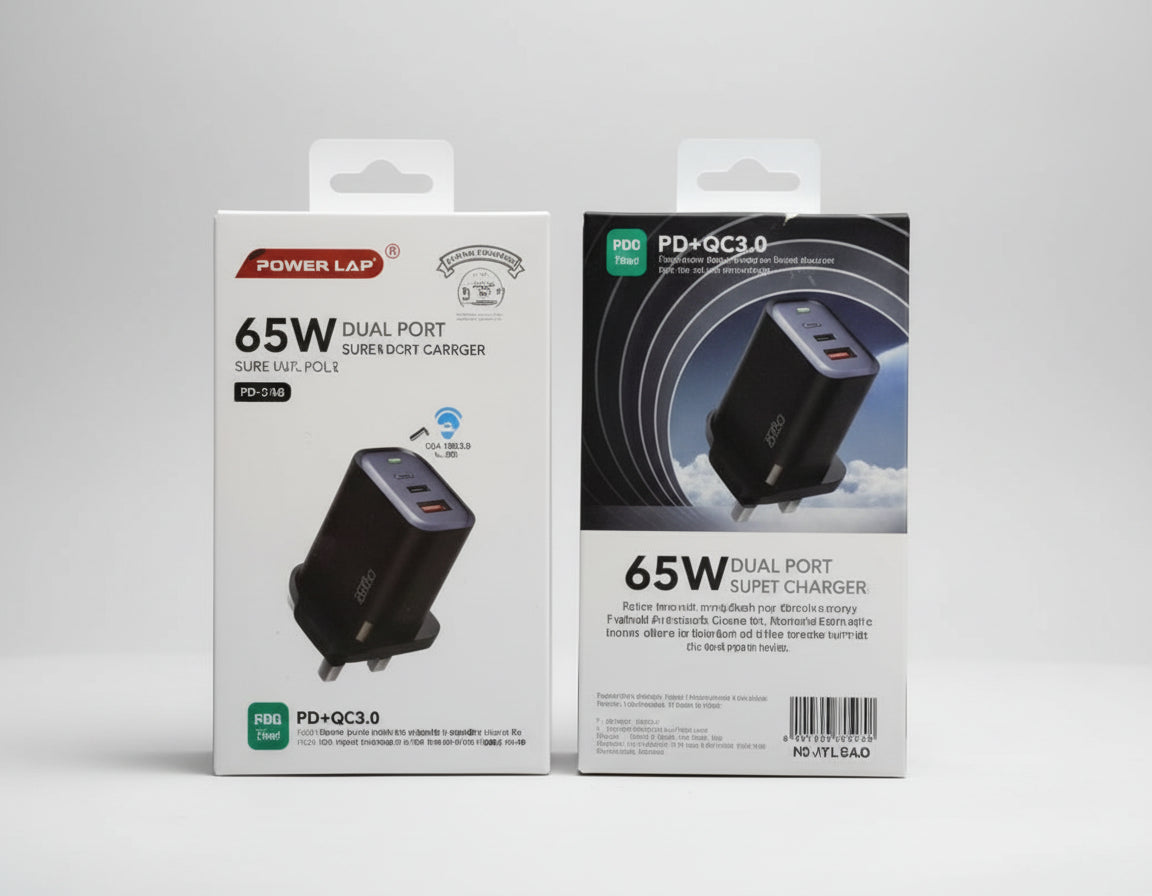 Two Power Lab power supply units with packaging on a white background