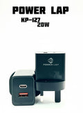 Power adapter with USB-C and plug, branded 'POWER LAP', on a white background.