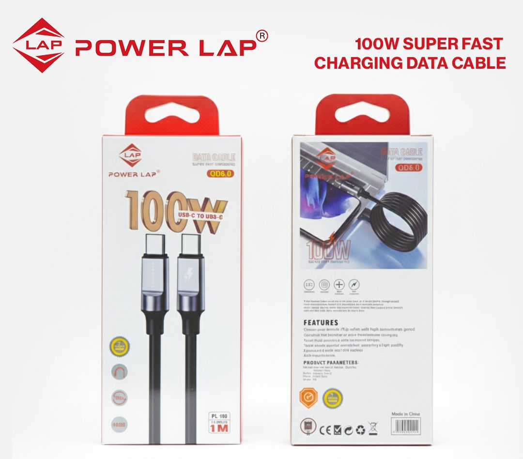 POWER LAP 100W super fast charging data cable packaging on a white background