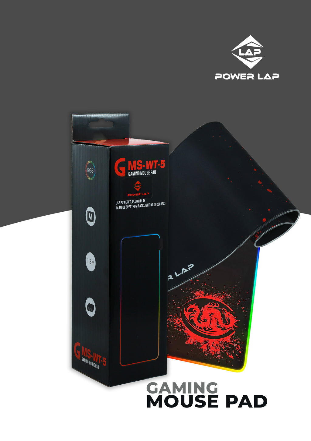 POWER LAP® 80X30X4 GAMING MOUSEPAD PRINTED WITH RGB LIGHT