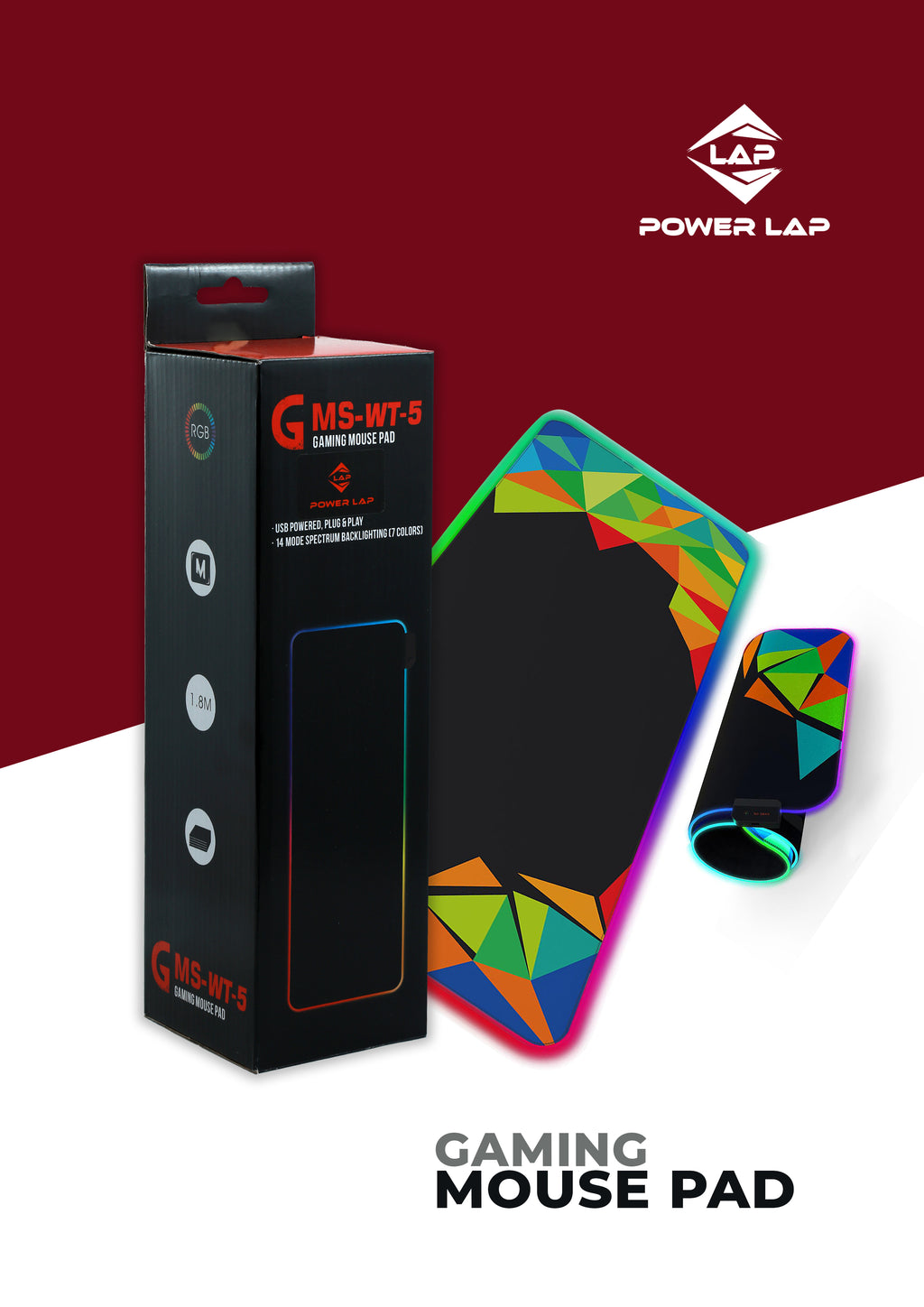 POWER LAP® 80X30X4 GAMING MOUSEPAD PRINTED WITH RGB LIGHT