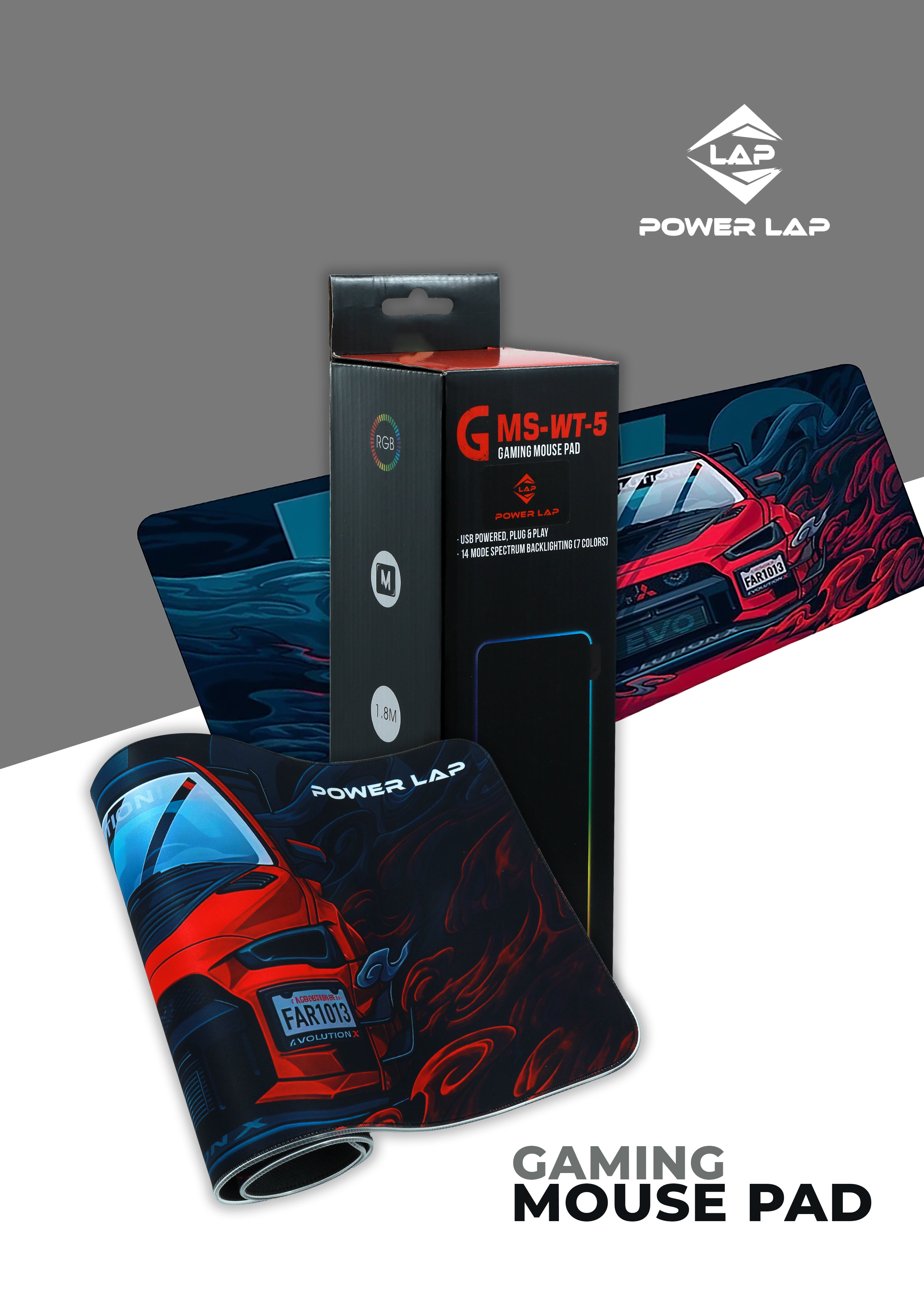 POWER LAP® 80X30X4 GAMING MOUSEPAD PRINTED WITH RGB LIGHT