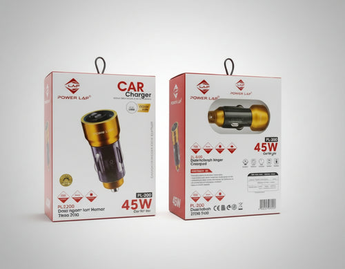 Two Power Lap car charger packaging boxes on a white background