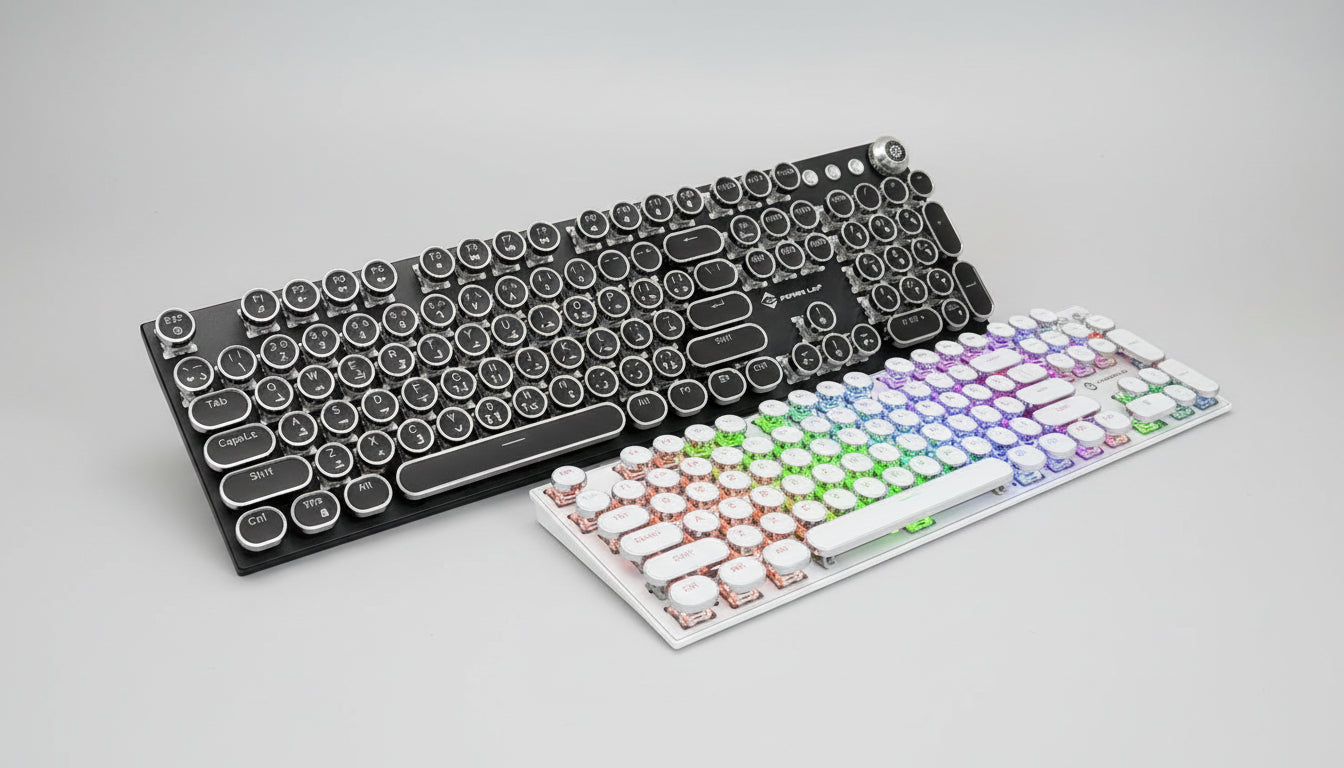 POWER LAP® PL-790 Wireless Mechanical Keyboard Retro Style • RGB Lighting • Full-Size 108 Keys