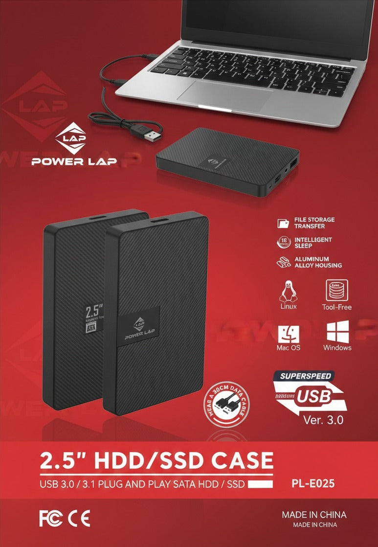POWERLAP ® 2.5'' HDD /SSD CASE USB 3.5 /3.1 PLUG PL-E025