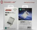 Power Lap 45W dual-port charger packaging on a white background
